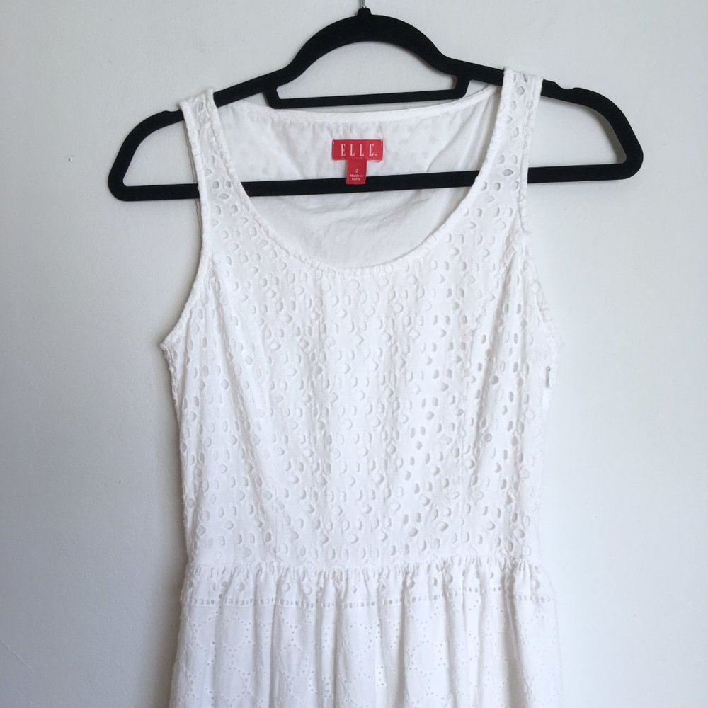 Elle White Eyelet Lace Fit and Flare Dress